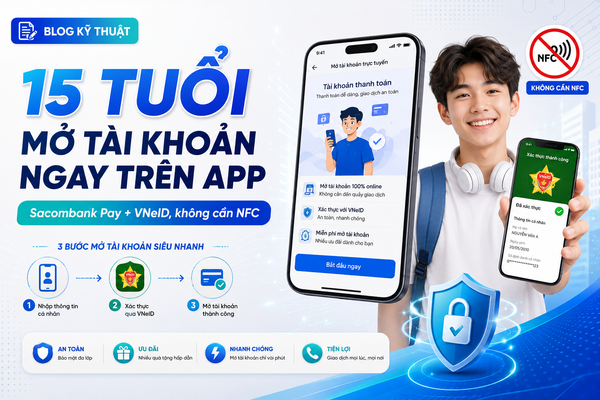 SACOMBANK 15 tuổi đã mở tài khoản Sacombank Pay bằng VNeID: Không cần điện thoại có NFC