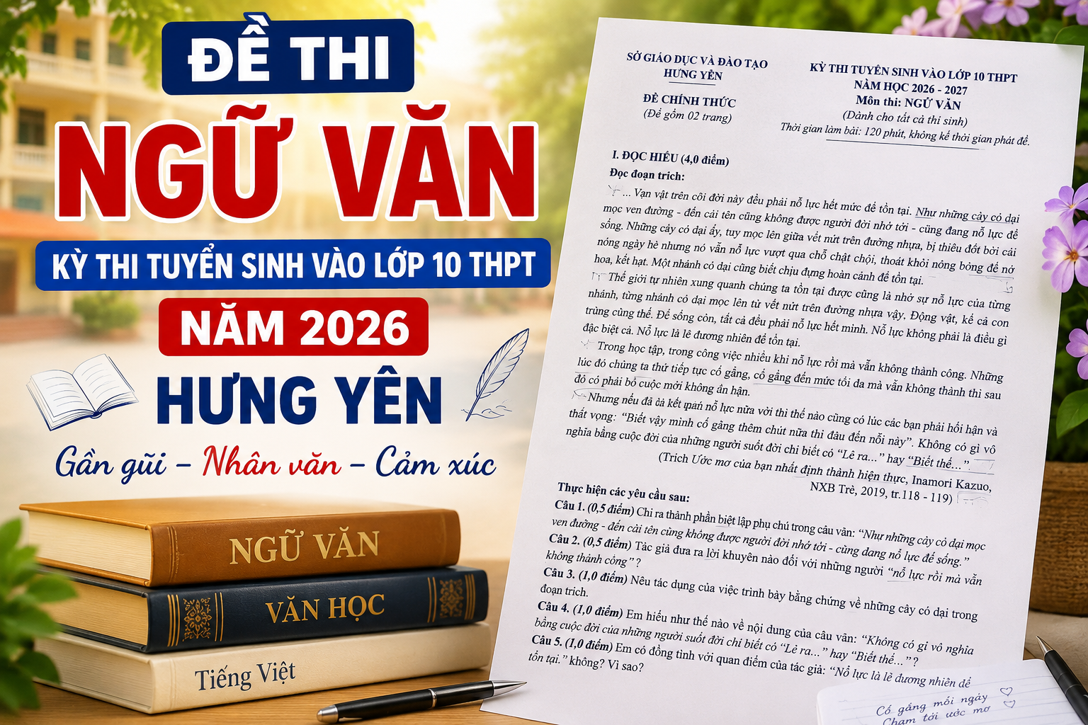 Đề thi môn Ngữ Văn – Kỳ thi tuyển sinh vào lớp 10 THPT năm 2026 Hưng Yên: Nhiều cảm xúc, giàu tính nhân văn