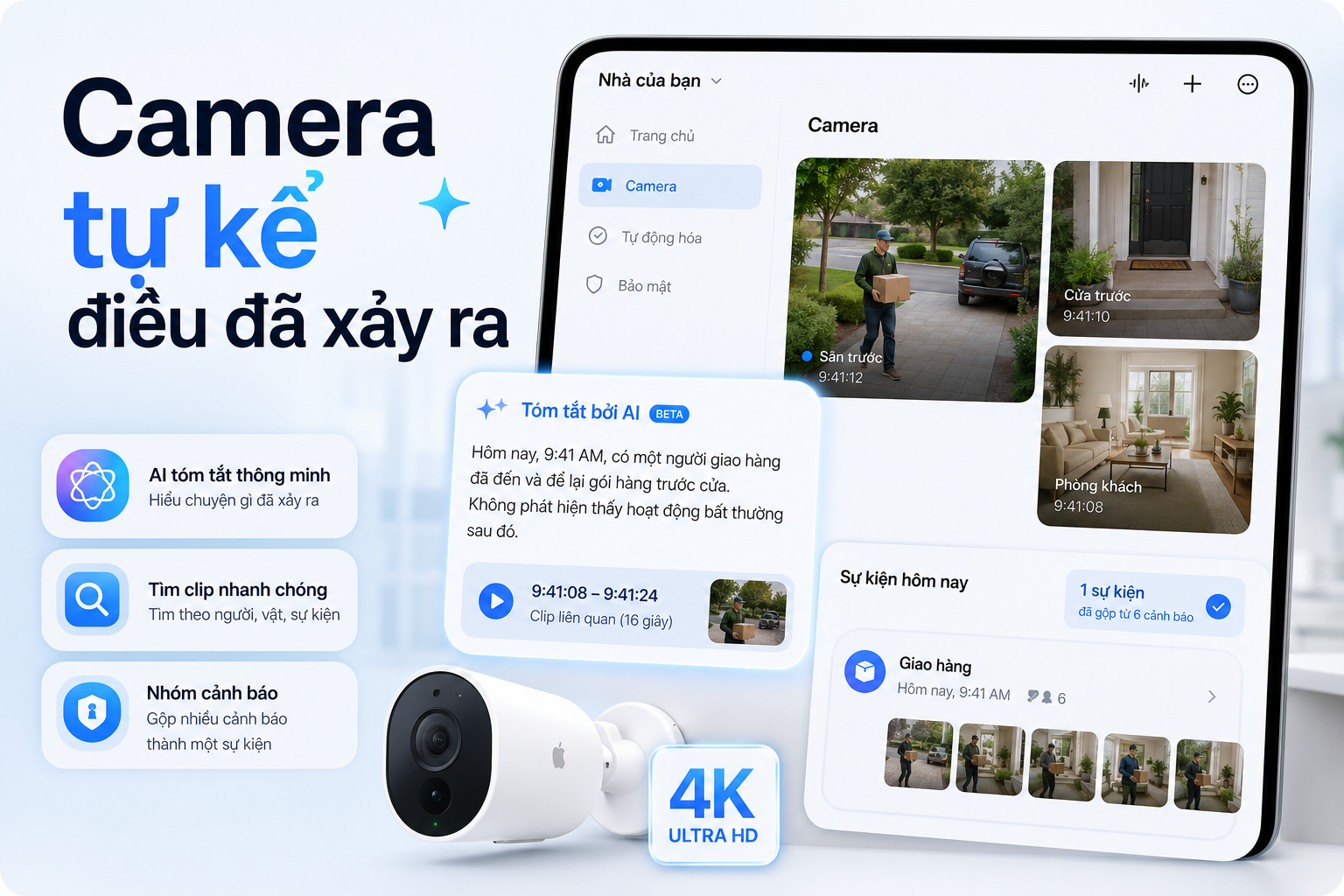 Ứng dụng Nhà dùng AI mô tả camera và tìm clip: Camera HomeKit 4K có gì mới?