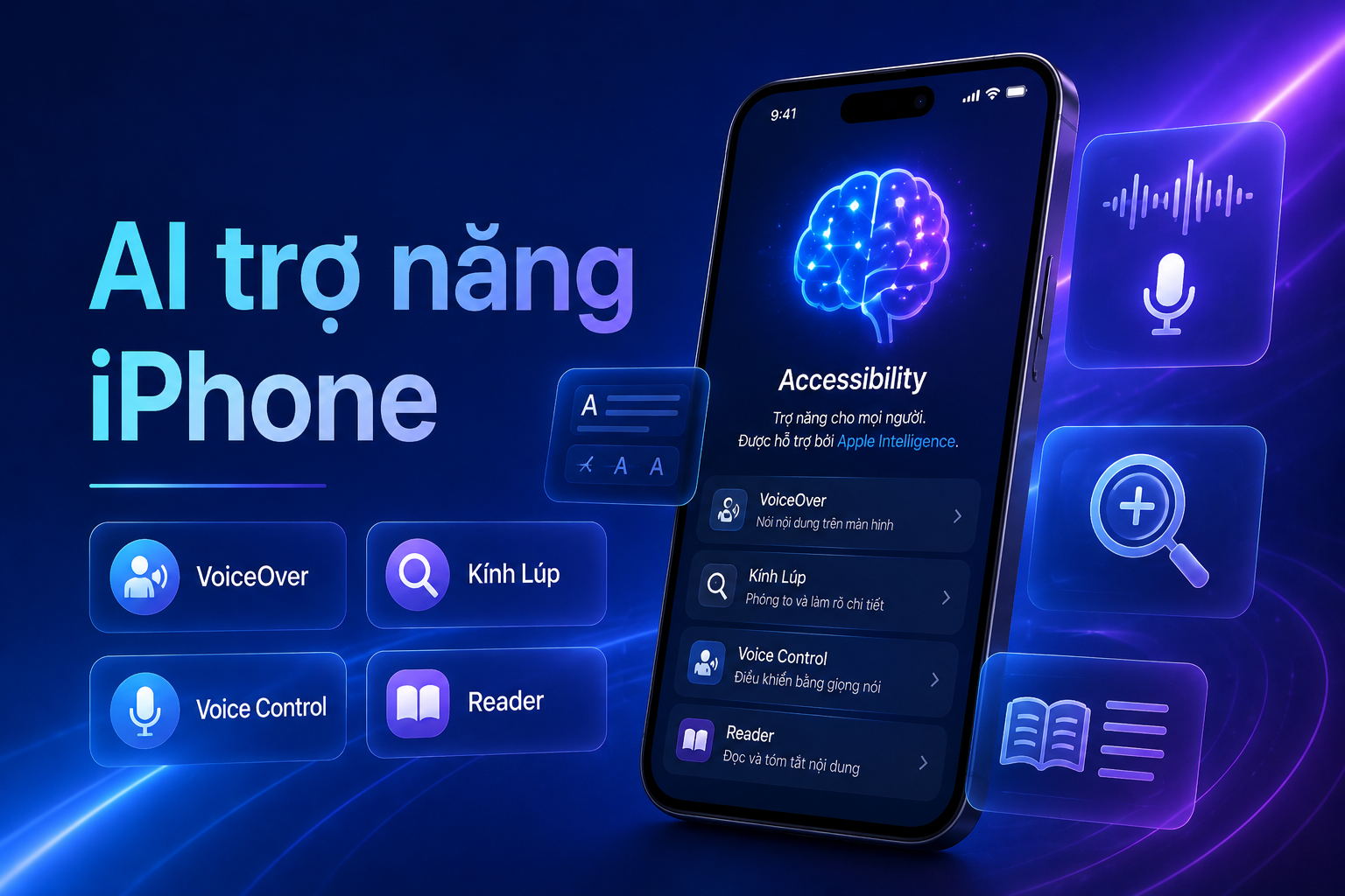 Apple Intelligence và trợ năng: VoiceOver, Kính Lúp