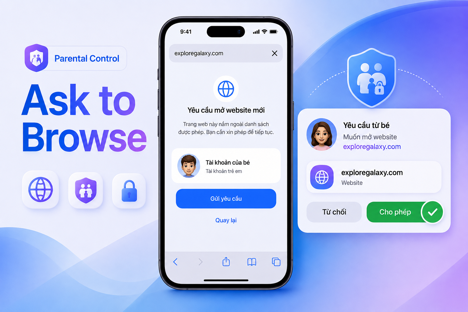 Ask to Browse trên iOS 27: Trẻ muốn mở website mới phải xin phép cha mẹ