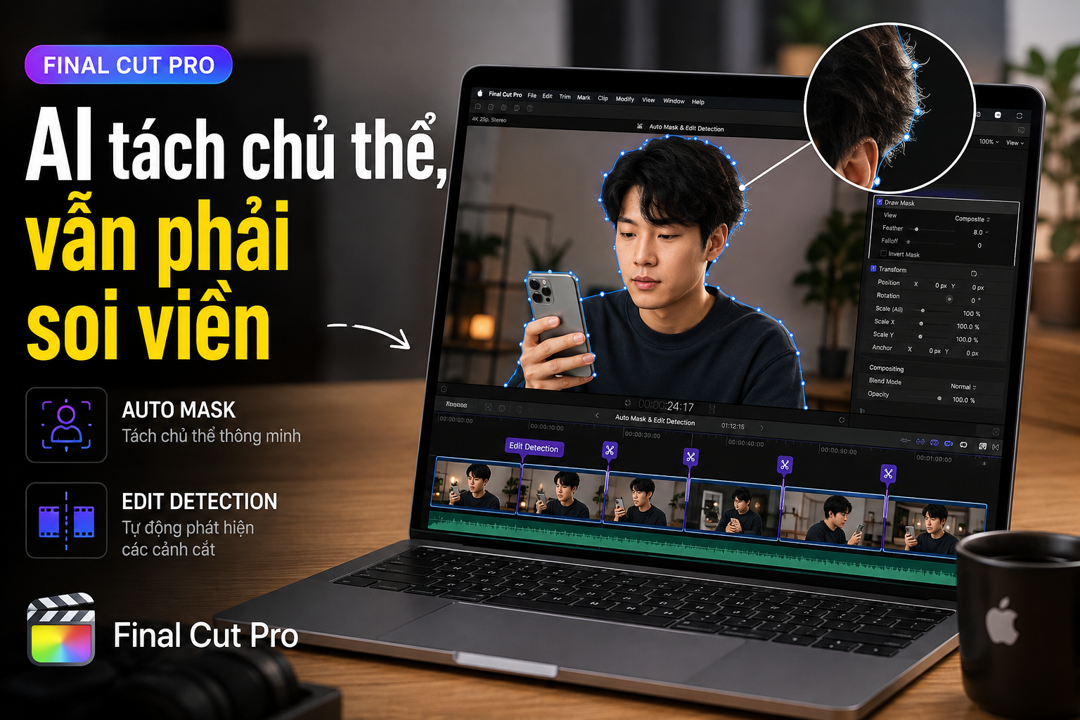 Auto Mask và Edit Detection trong Final Cut Pro: Tách chủ thể và chia cảnh nhanh hơn bằng AI