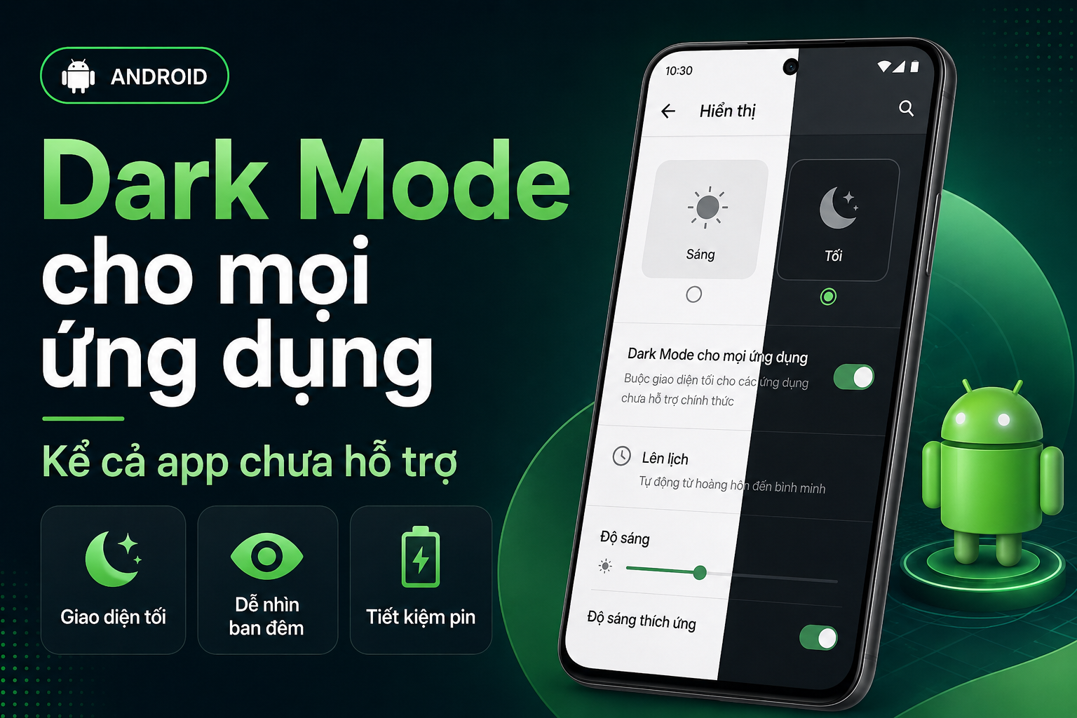 Cách bật Dark Mode cho toàn bộ ứng dụng Android, kể cả ứng dụng chưa hỗ trợ