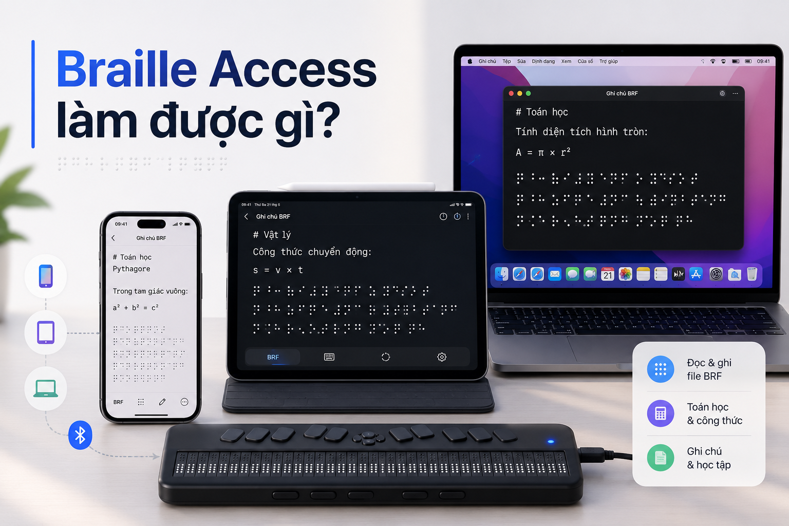 Braille Access trên iPhone, iPad và Mac: Ghi chú, tính toán và mở ứng dụng bằng màn hình chữ nổi