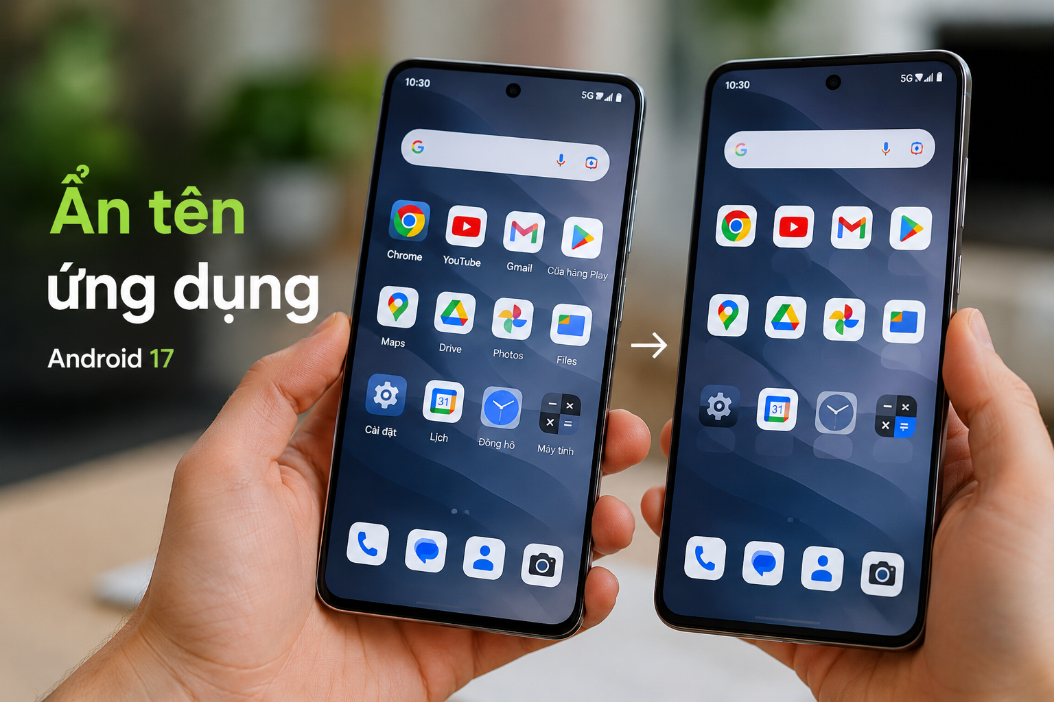 Muốn màn hình Android tối giản hơn? Android 17 cho ẩn tên ứng dụng trên Home Screen