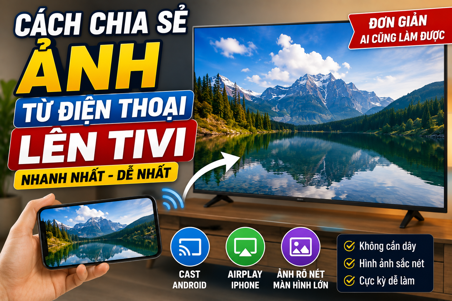 Cách chia sẻ ảnh từ điện thoại lên tivi nhanh nhất (Android & iPhone)