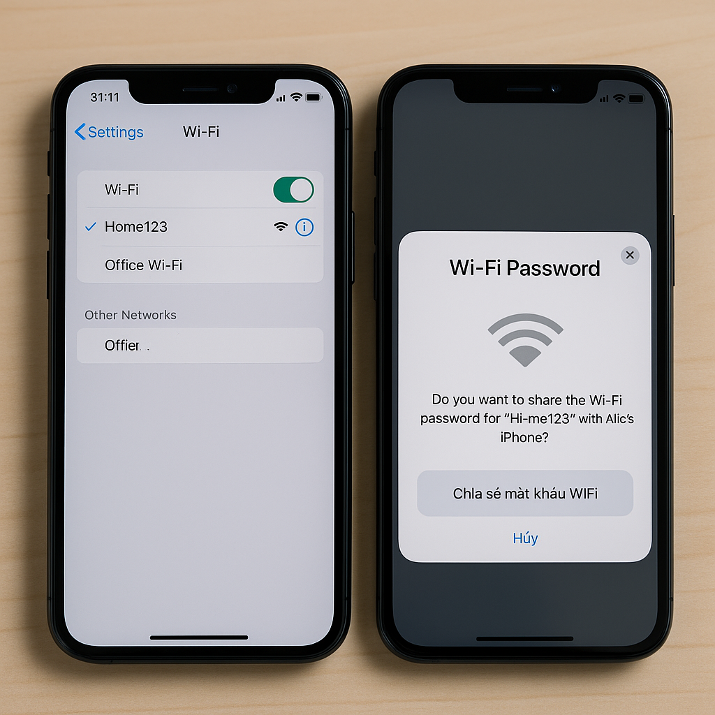 Cách chia sẻ mật khẩu WiFi từ iPhone sang iPhone khác