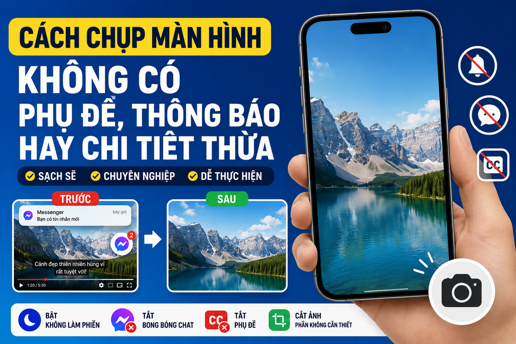 Cách chụp màn hình mà không có các phụ đề, thanh công cụ hoặc thông báo trên điện thoại