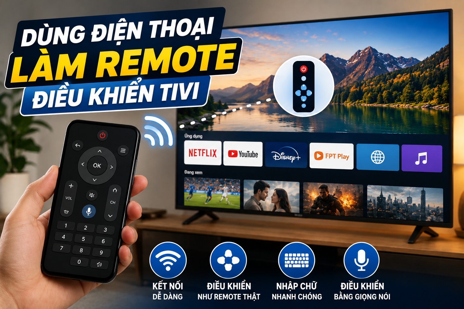 Cách dùng điện thoại làm remote điều khiển tivi