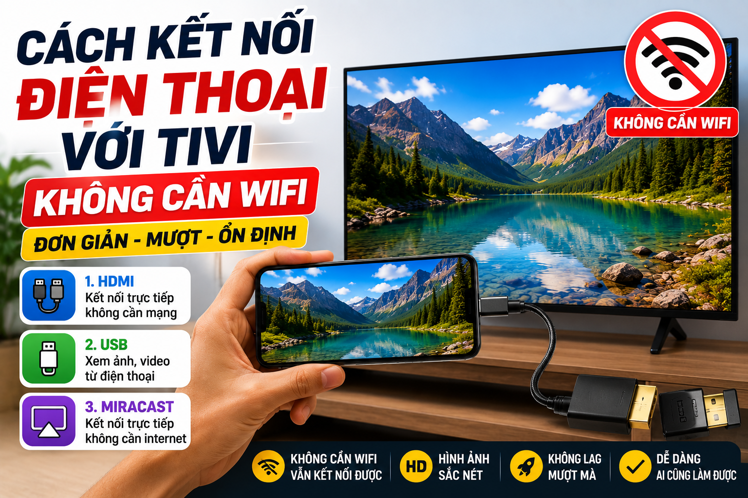 Cách kết nối điện thoại với tivi không cần WiFi (Đơn giản nhất)