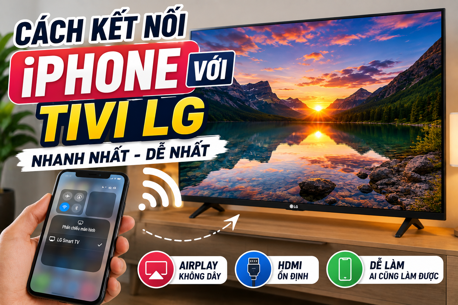 Cách kết nối iPhone với tivi LG nhanh nhất (AirPlay, HDMI, App)
