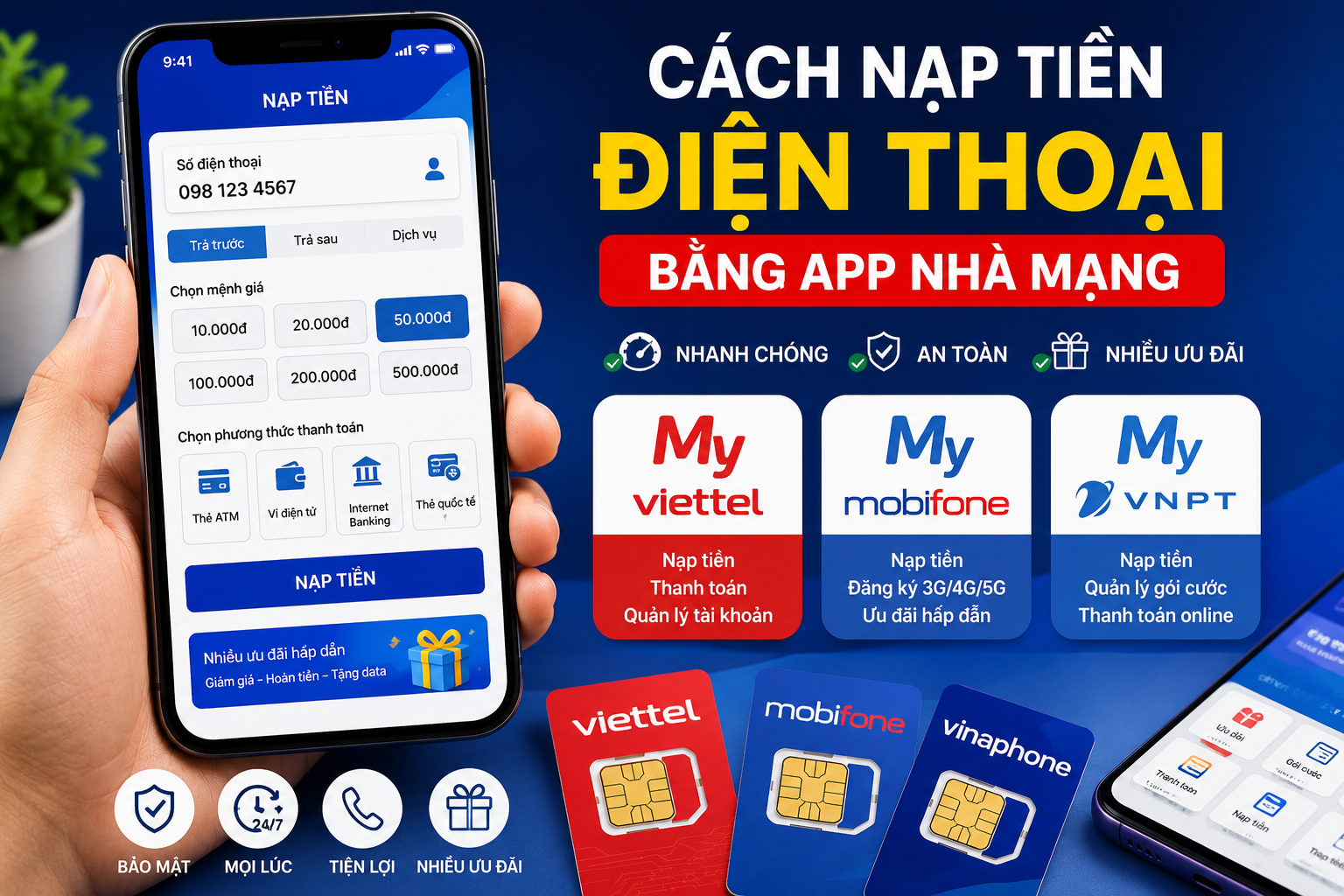 Cách nạp tiền điện thoại bằng app nhà mạng