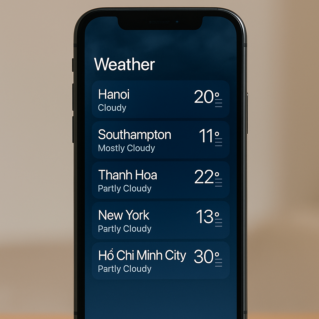 Cách sắp xếp thứ tự thành phố trong ứng dụng Thời tiết iPhone
