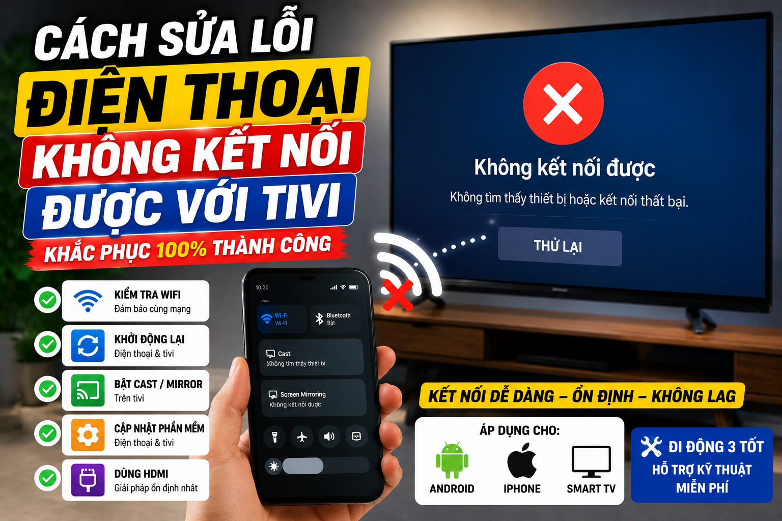 Cách sửa lỗi điện thoại không kết nối được với tivi (Khắc phục 100%)