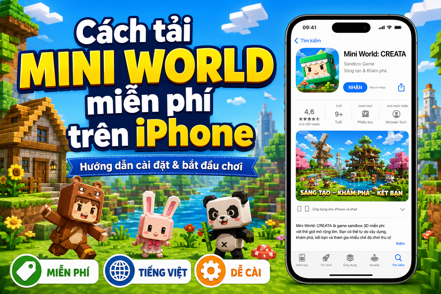 Cách tải Mini World: CREATA miễn phí trên iPhone và bắt đầu chơi