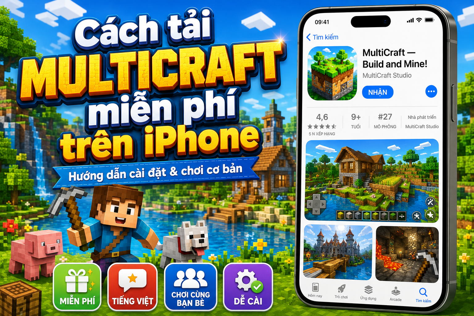 Cách tải MultiCraft trên iPhone miễn phí và hướng dẫn chơi cơ bản