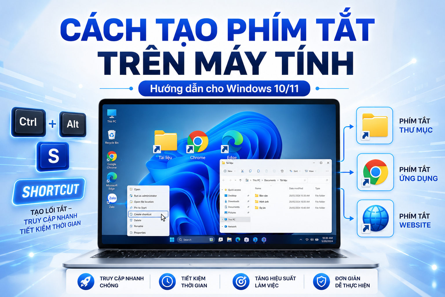 Cách tạo phím tắt trên máy tính Windows 10/11 nhanh chóng