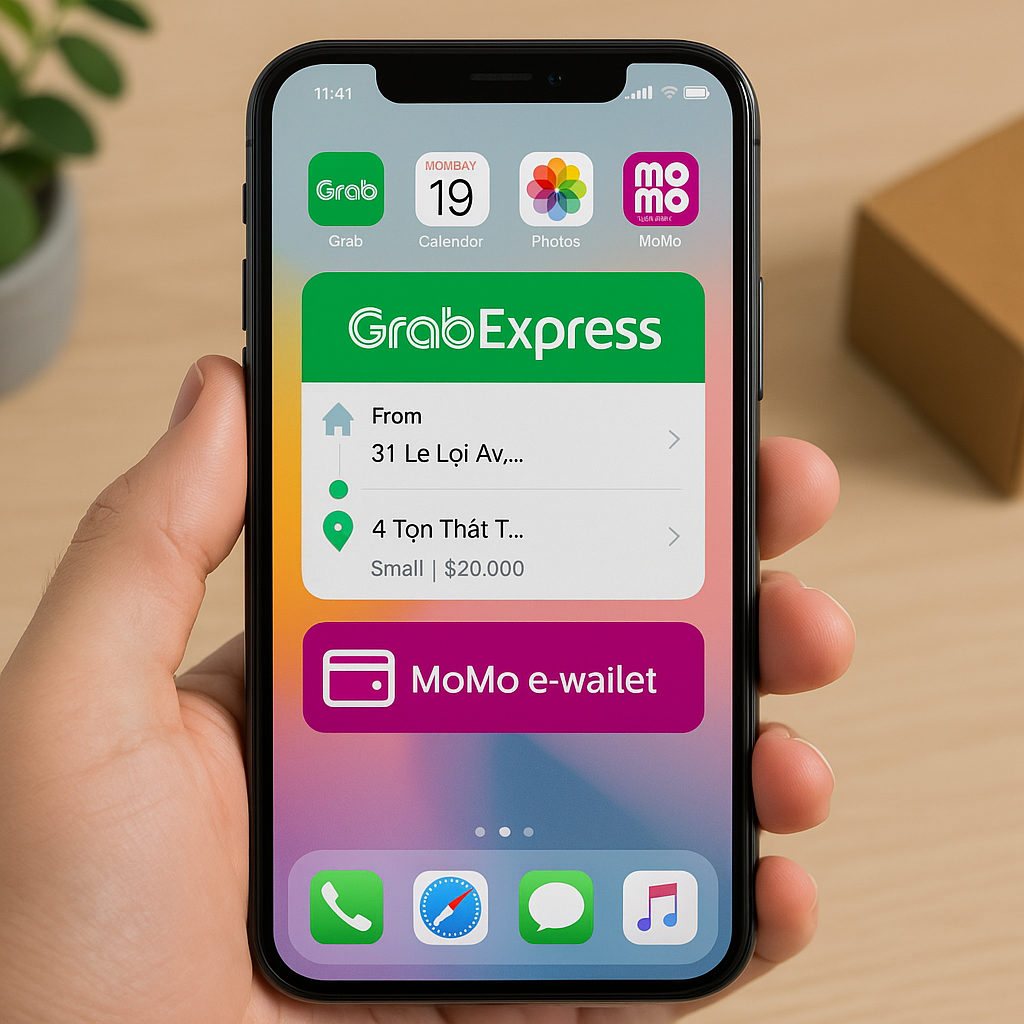 Cách thanh toán dịch vụ GrabExpress bằng ví MoMo trên iPhone