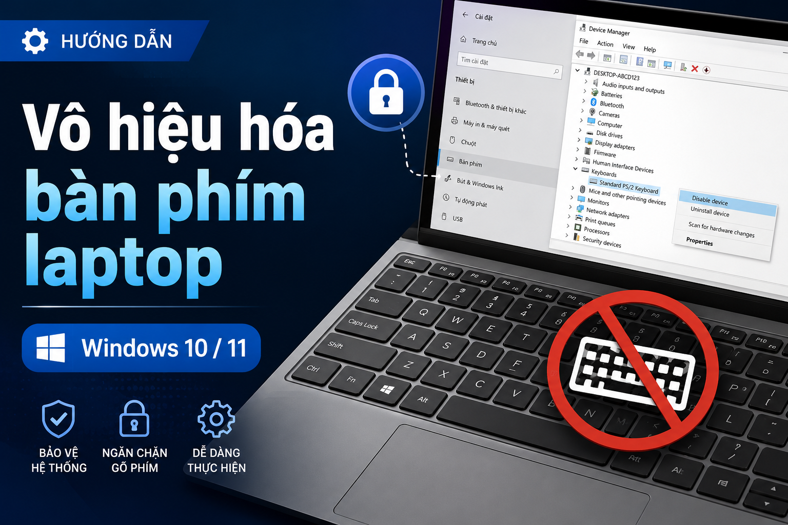 Cách vô hiệu hóa bàn phím laptop Windows 10/11 an toàn