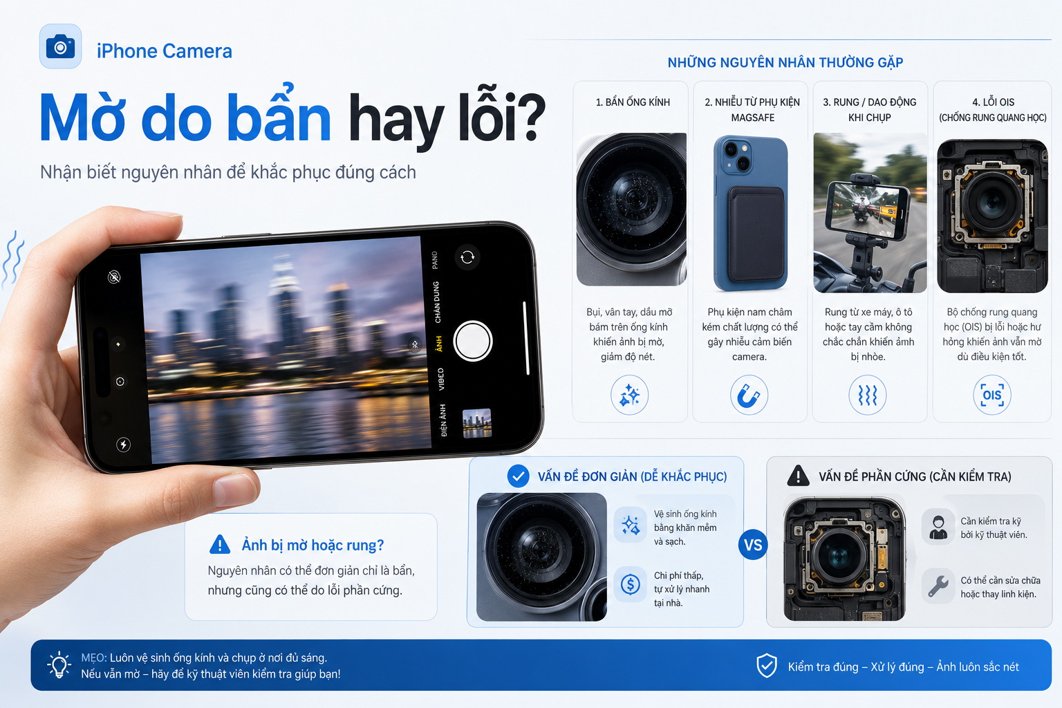 Camera iPhone bị mờ hoặc rung: 10 nguyên nhân từ ống kính bẩn, phụ kiện từ tính đến lỗi chống rung