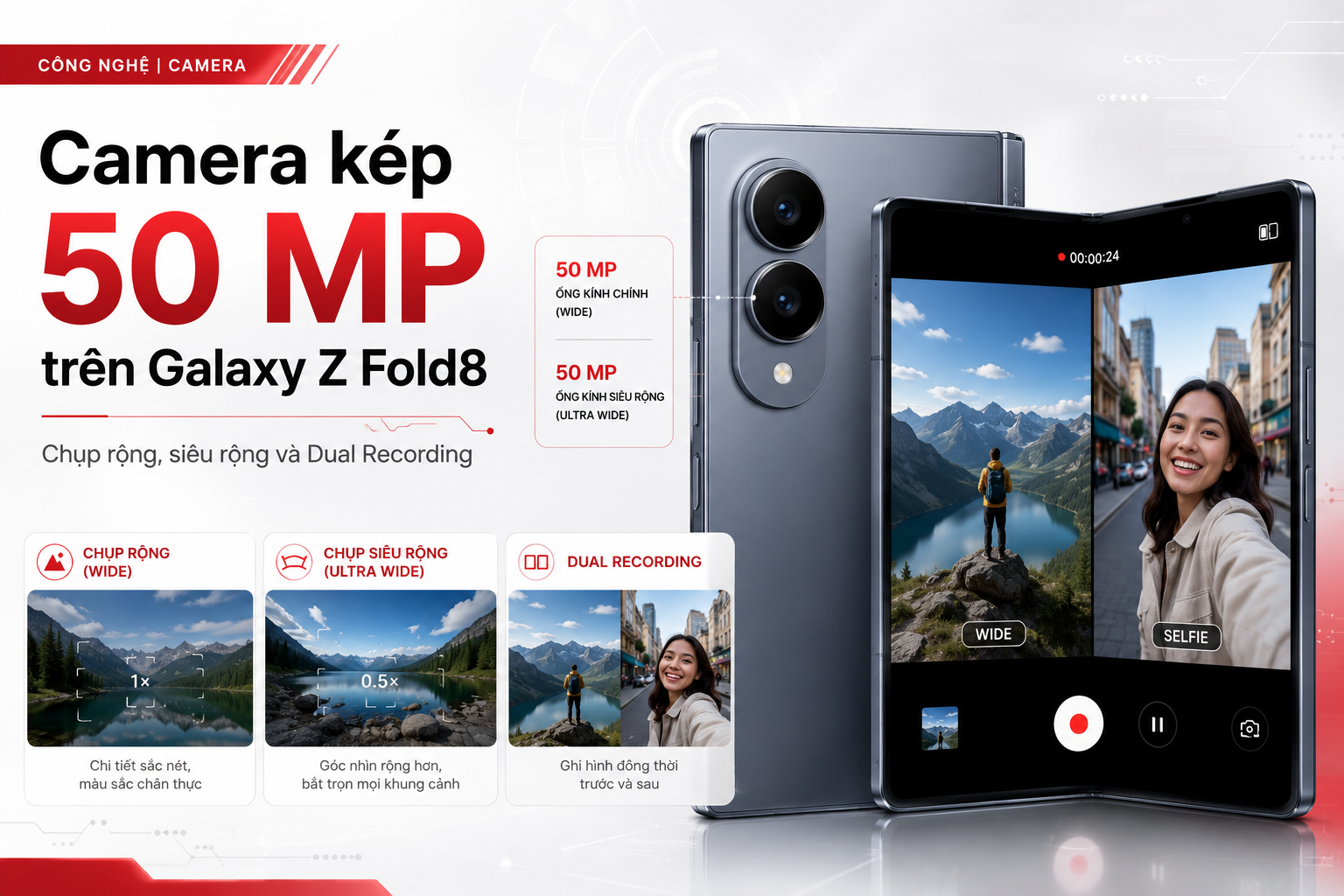 Camera kép 50 MP trên Galaxy Z Fold8 có gì nổi bật?