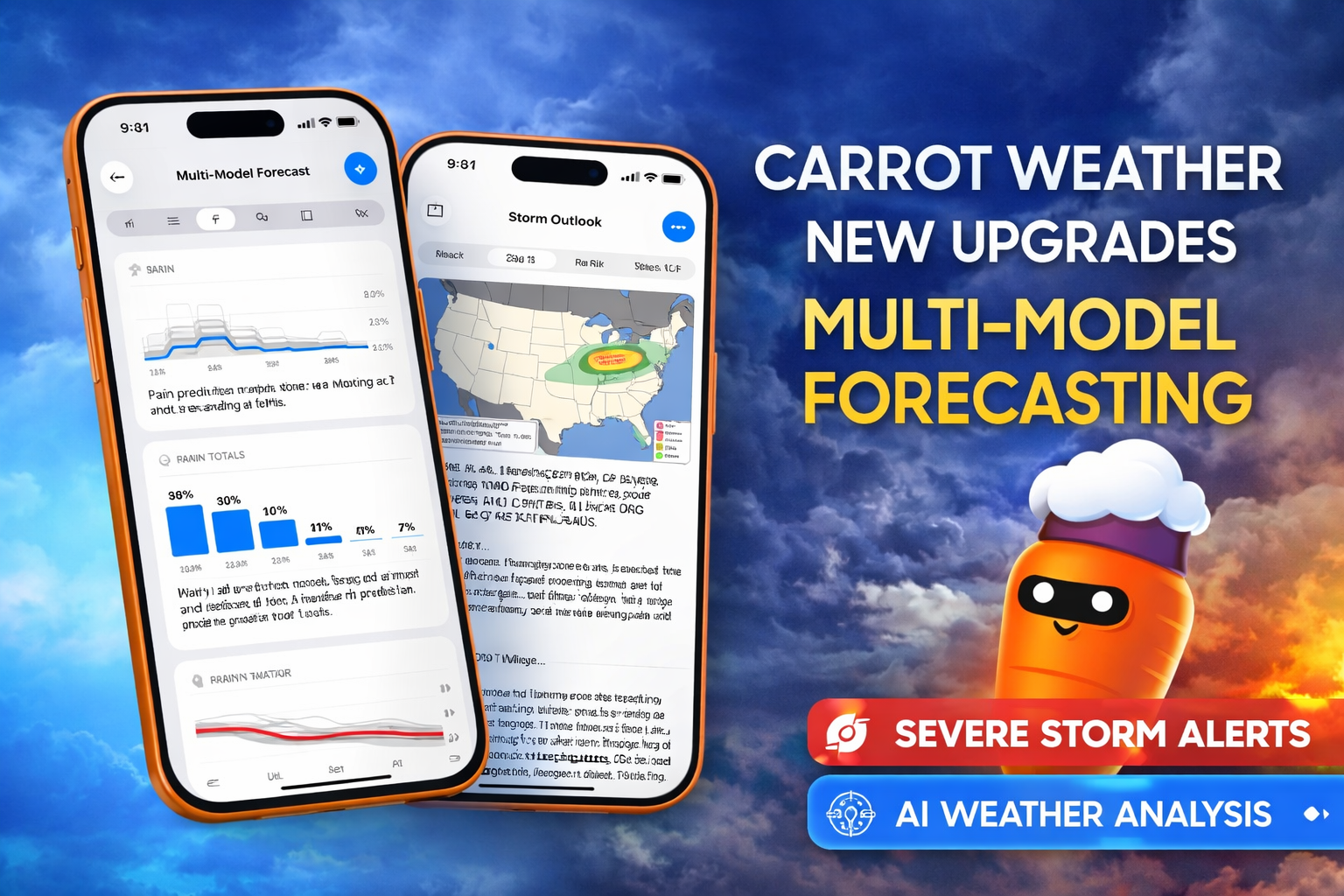 Carrot Weather cập nhật lớn: Dự báo đa mô hình và cảnh báo thiên tai
