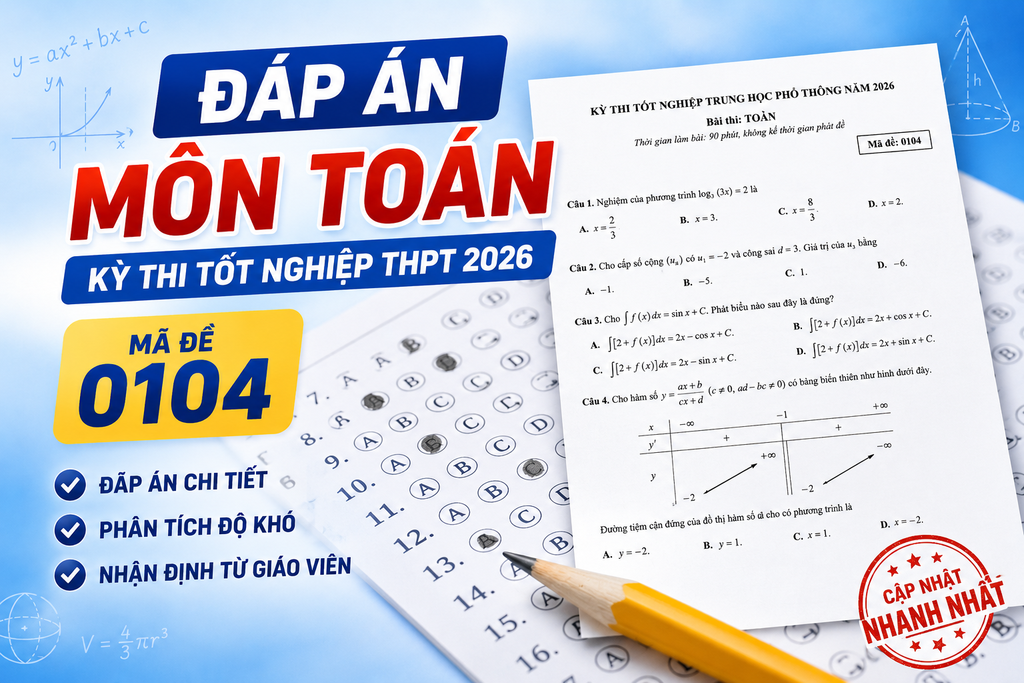 Đáp án môn Toán Kỳ thi tốt nghiệp THPT 2026