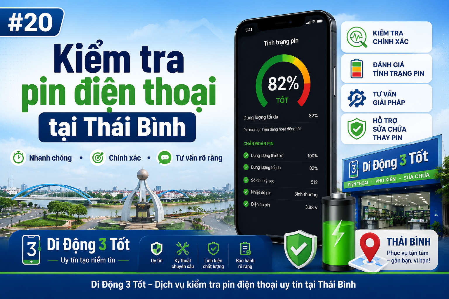 Địa chỉ kiểm tra pin và cập nhật phần mềm điện thoại tại Thái Bình