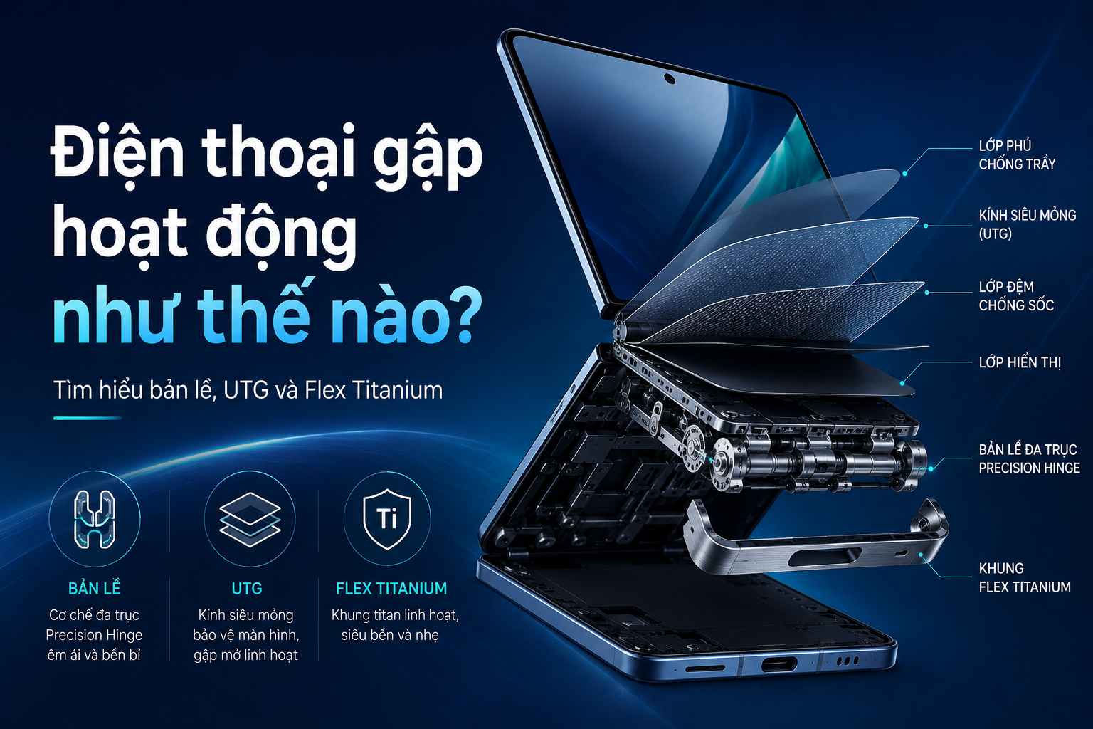 Điện thoại gập hoạt động thế nào? Bản lề, UTG, Flex Titanium