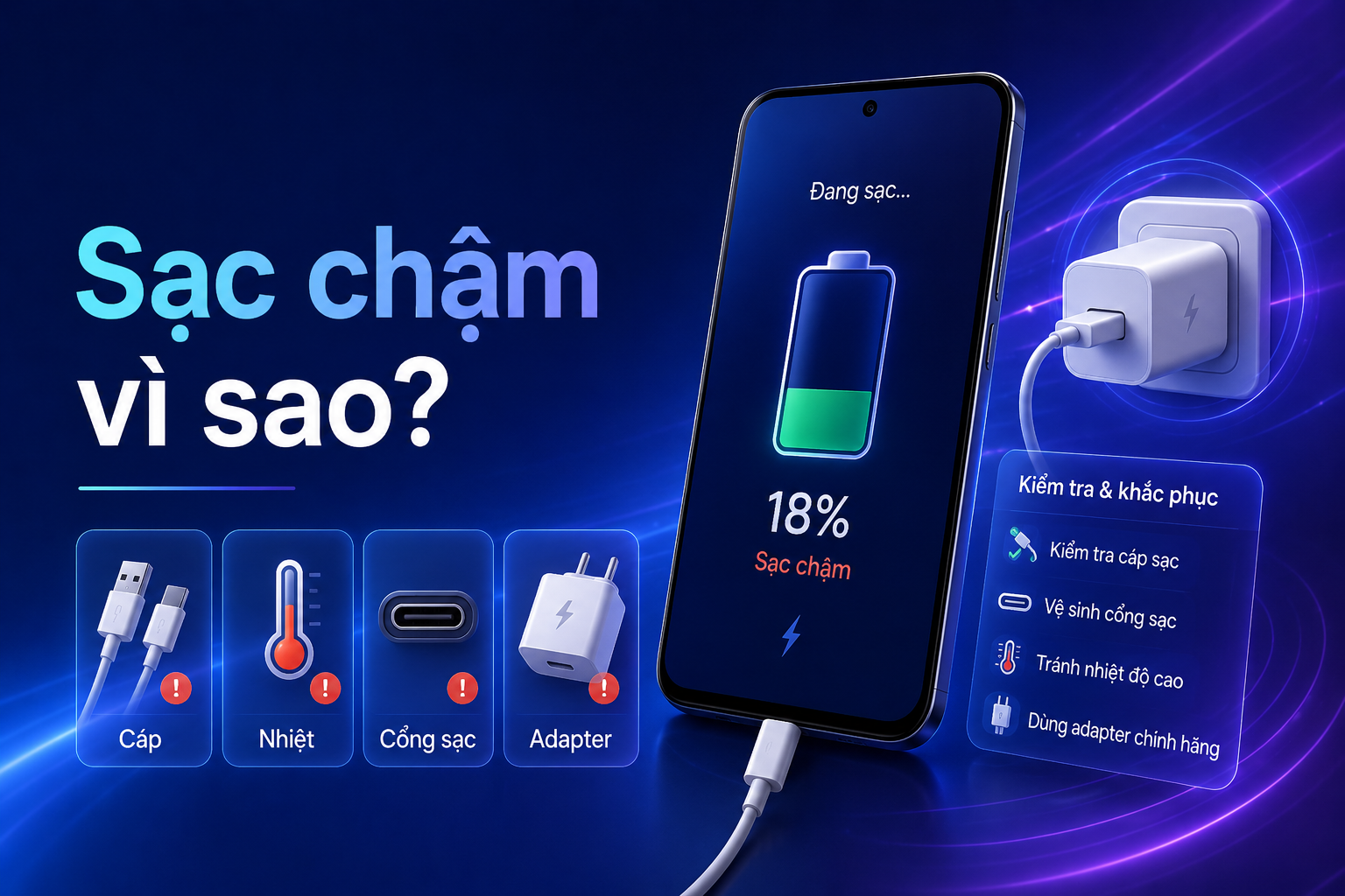 Điện thoại sạc chậm: 12 nguyên nhân và quy trình kiểm tra từ củ sạc đến cổng sạc