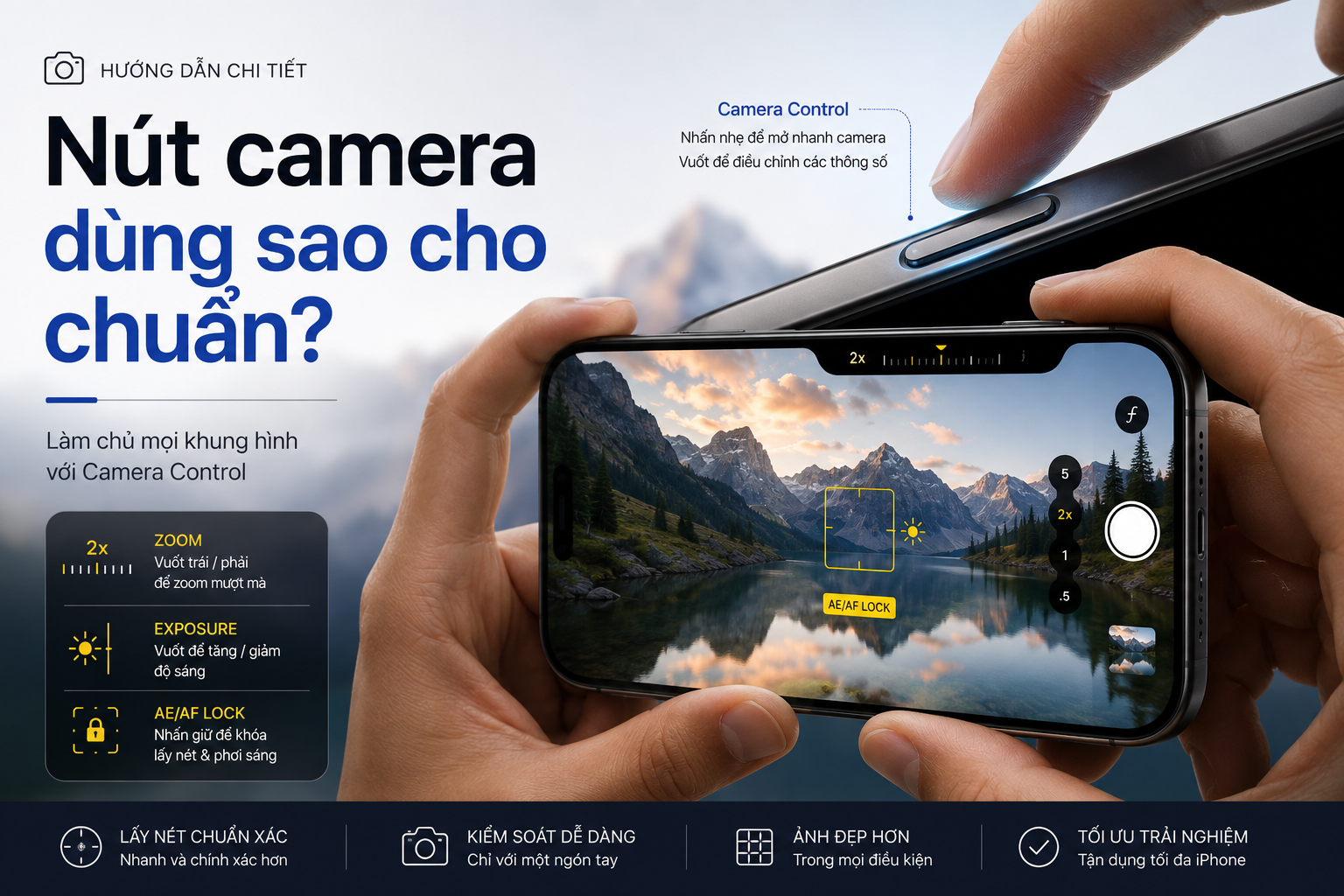 Điều khiển camera trên iPhone 16/17: Chỉnh zoom, khóa AE/AF và giảm thao tác nhầm