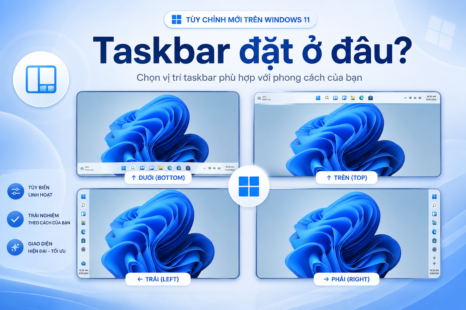 Đưa Taskbar Windows 11 lên trên, trái hoặc phải: Tính năng chính thức đang thử nghiệm và lưu ý trước khi bật