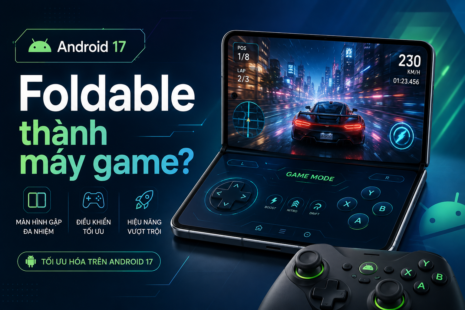 Foldable Gaming Mode trên Android 17: Chơi game nửa trên, tay cầm nửa dưới và cách giảm giật