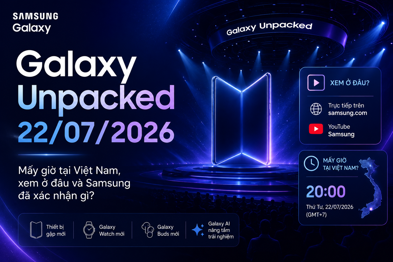 Galaxy Unpacked 22/07/2026: Mấy giờ tại Việt Nam, xem ở đâu và Samsung đã xác nhận gì?