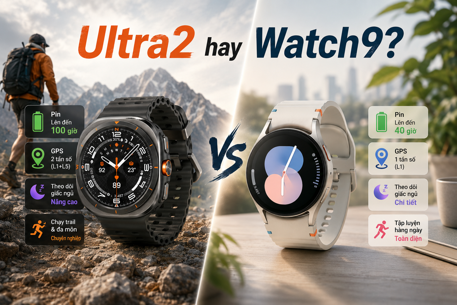 Galaxy Watch Ultra2 và Watch9 khác nhau thế nào? Chọn đồng hồ theo sức khỏe hay thể thao chuyên sâu