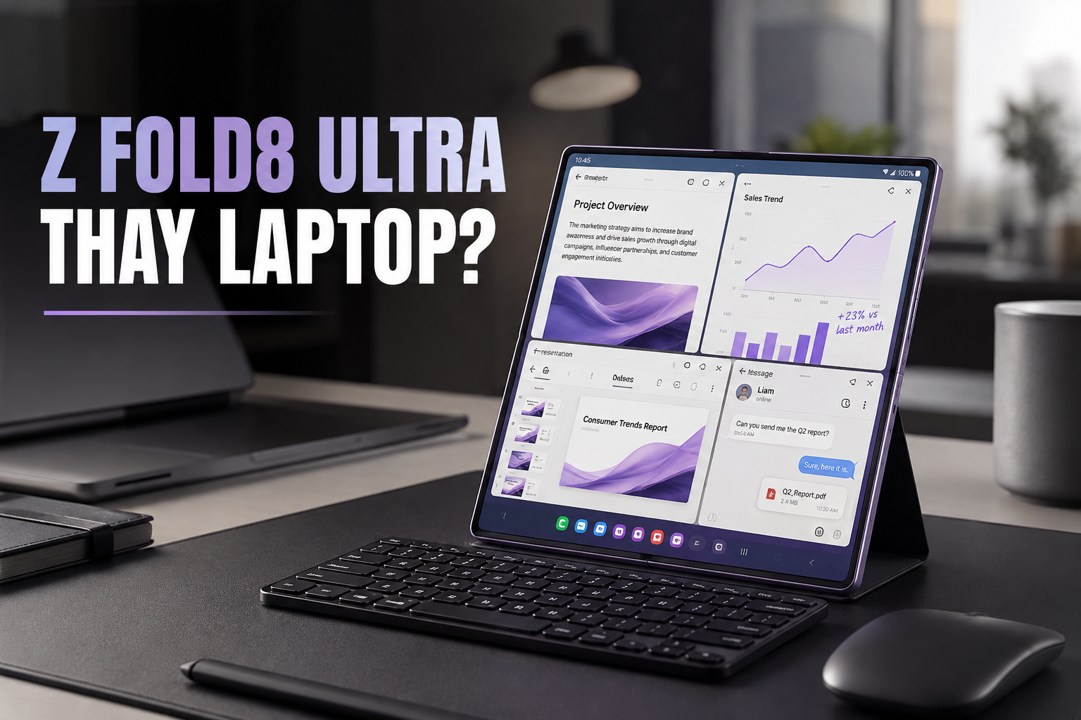 Galaxy Z Fold8 Ultra có thể thay laptop đến đâu? Cách dùng Multi Window, DeX và Now Nudge cho công việc
