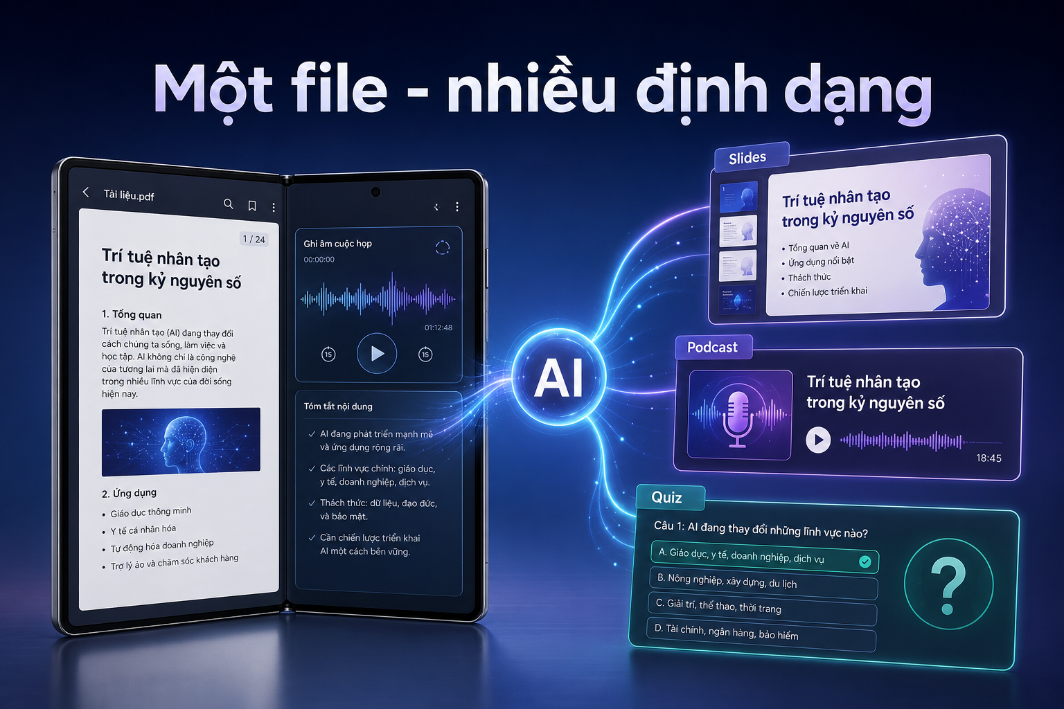 Gemini Notebook trên Galaxy Z Fold8 Ultra: Biến PDF và bản ghi âm thành slide, podcast và bài kiểm tra