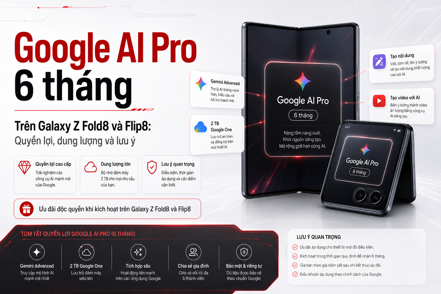 Google AI Pro 6 tháng trên Galaxy Z Fold8 và Flip8: Quyền lợi, dung lượng và lưu ý