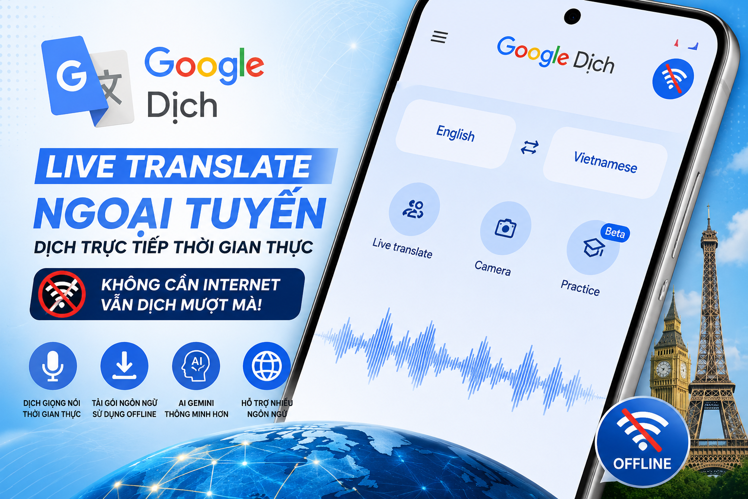 Google Dịch sắp hỗ trợ Live Translate ngoại tuyến bằng AI