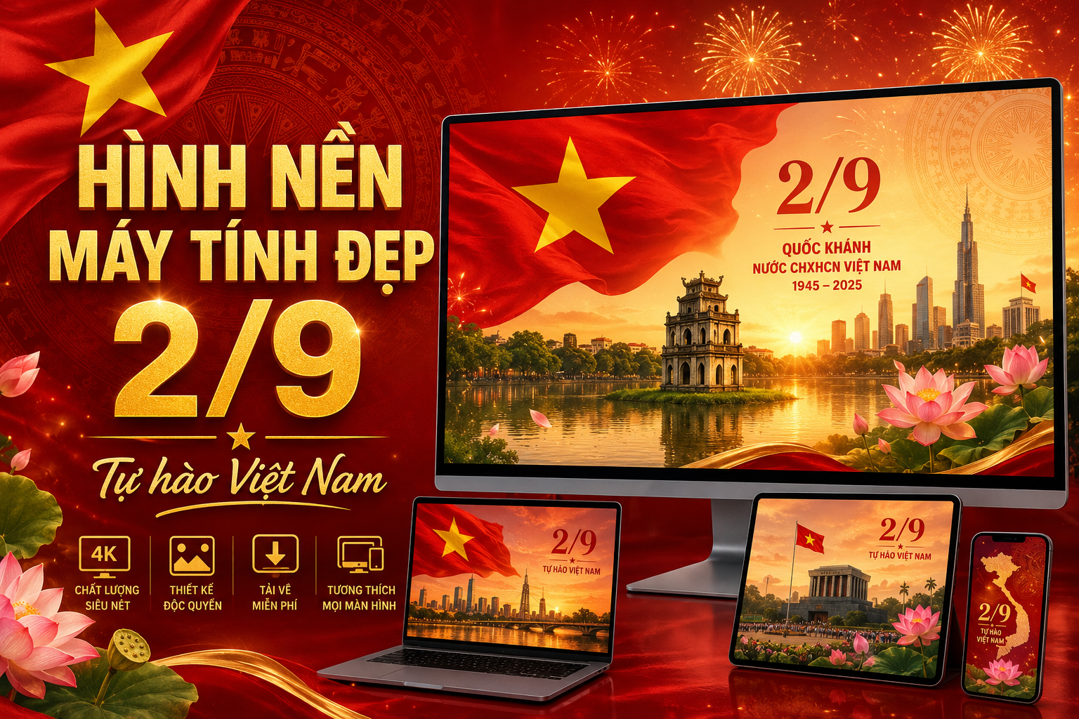 Hình nền máy tính đẹp 2/9 – Wallpaper Quốc khánh Việt Nam 4K