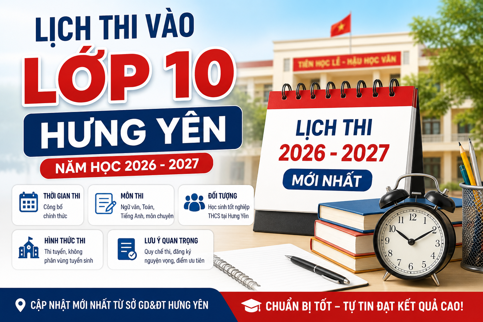 Hưng Yên Công Bố Lịch Thi Vào Lớp 10 Năm Học 2026–2027