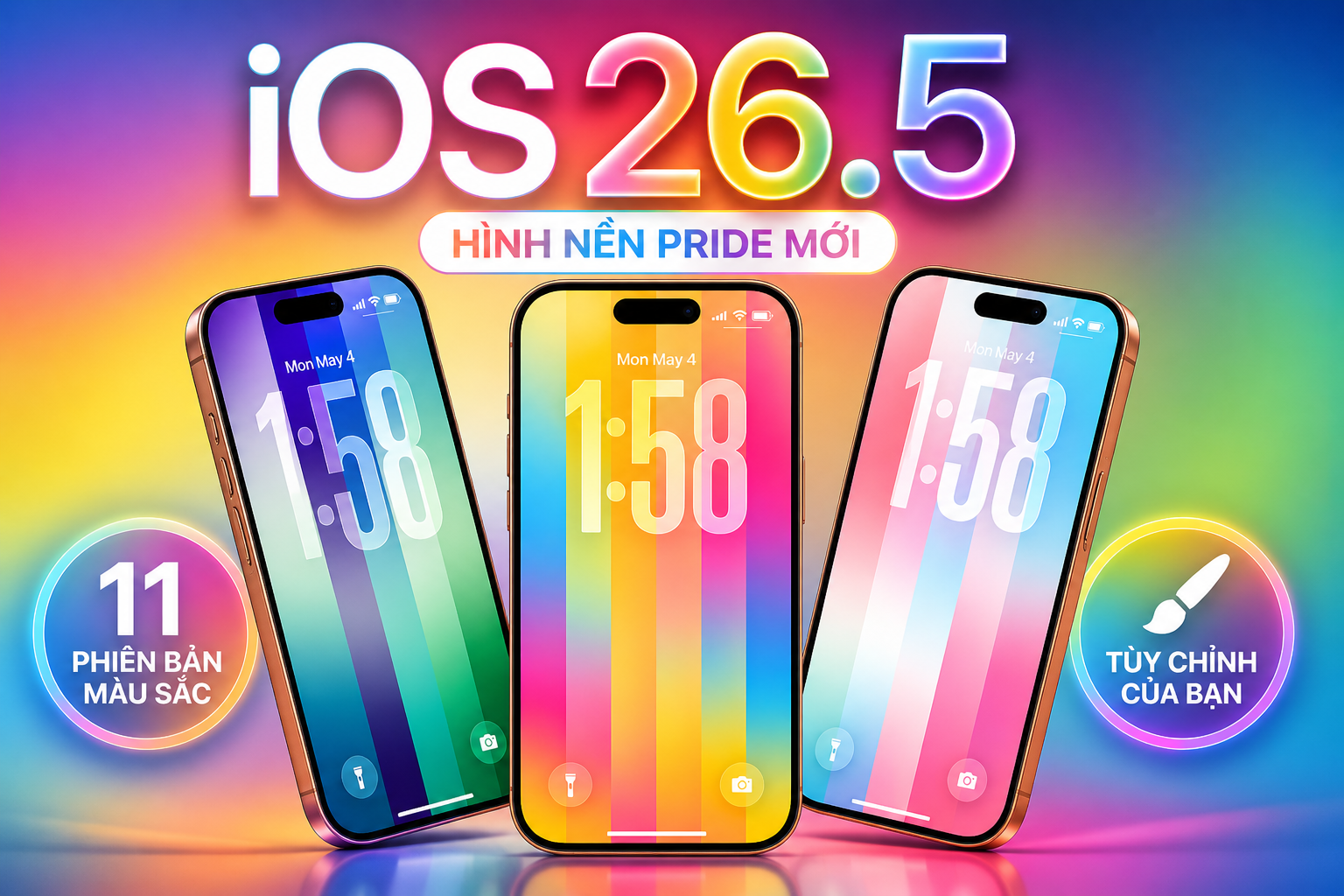 iOS 26.5 có gì mới? Hình nền Pride độc đáo với 11 màu tùy chỉnh