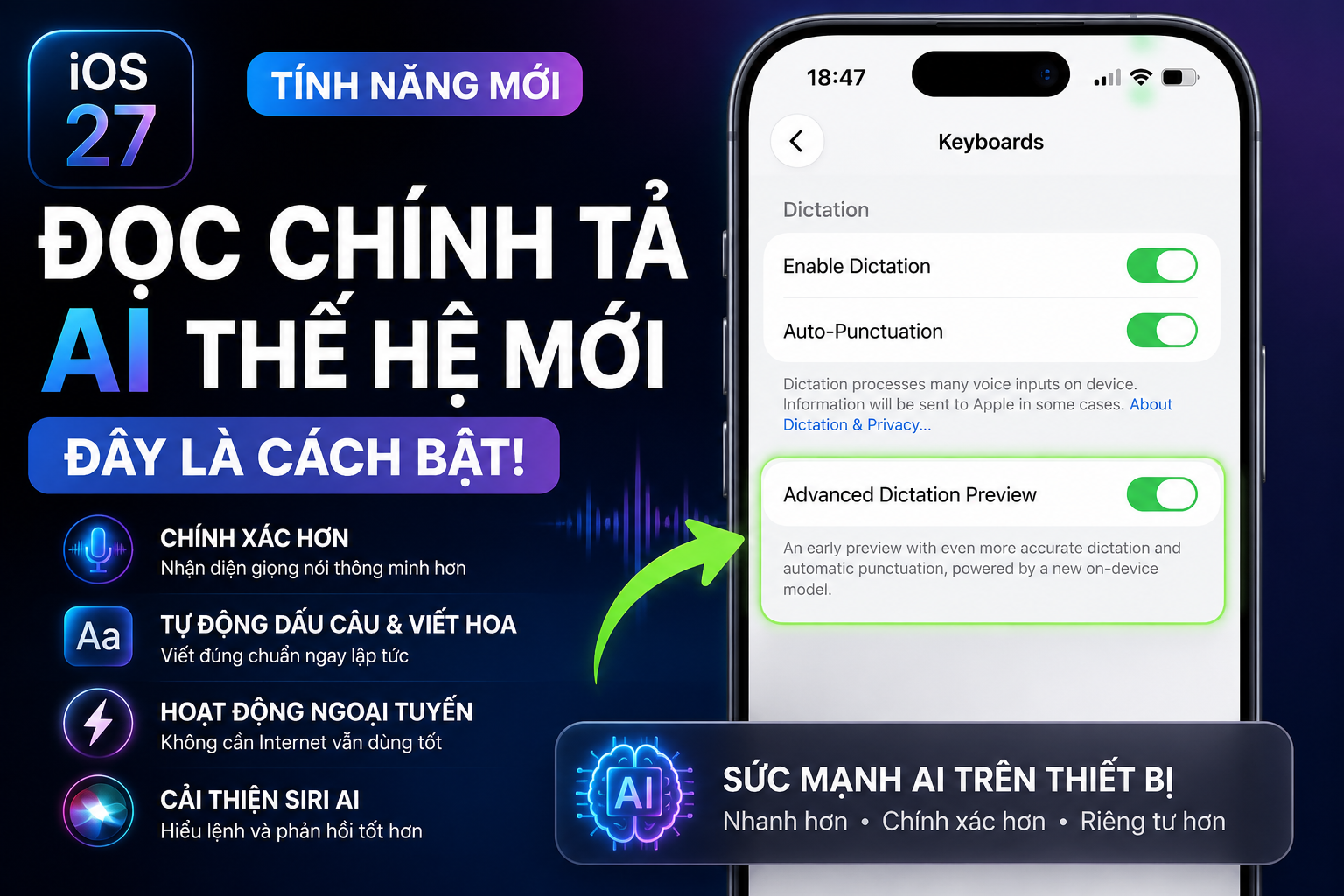 iOS 27 Có Tính Năng Đọc Chính Tả AI Mới, Đây Là Cách Bật
