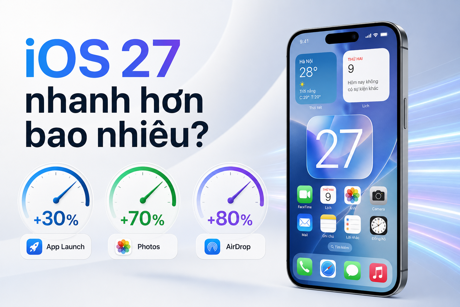 iOS 27 nhanh hơn đến đâu? Giải thích mức tăng tốc mở ứng dụng, tải ảnh và AirDrop