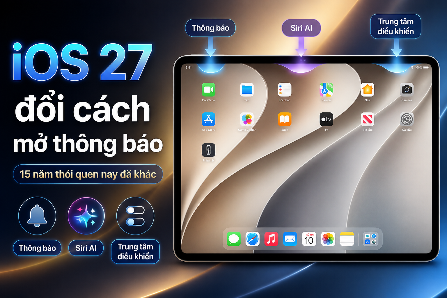iOS 27 thay đổi thao tác kéo xuống quen thuộc suốt 15 năm trên iPhone và iPad