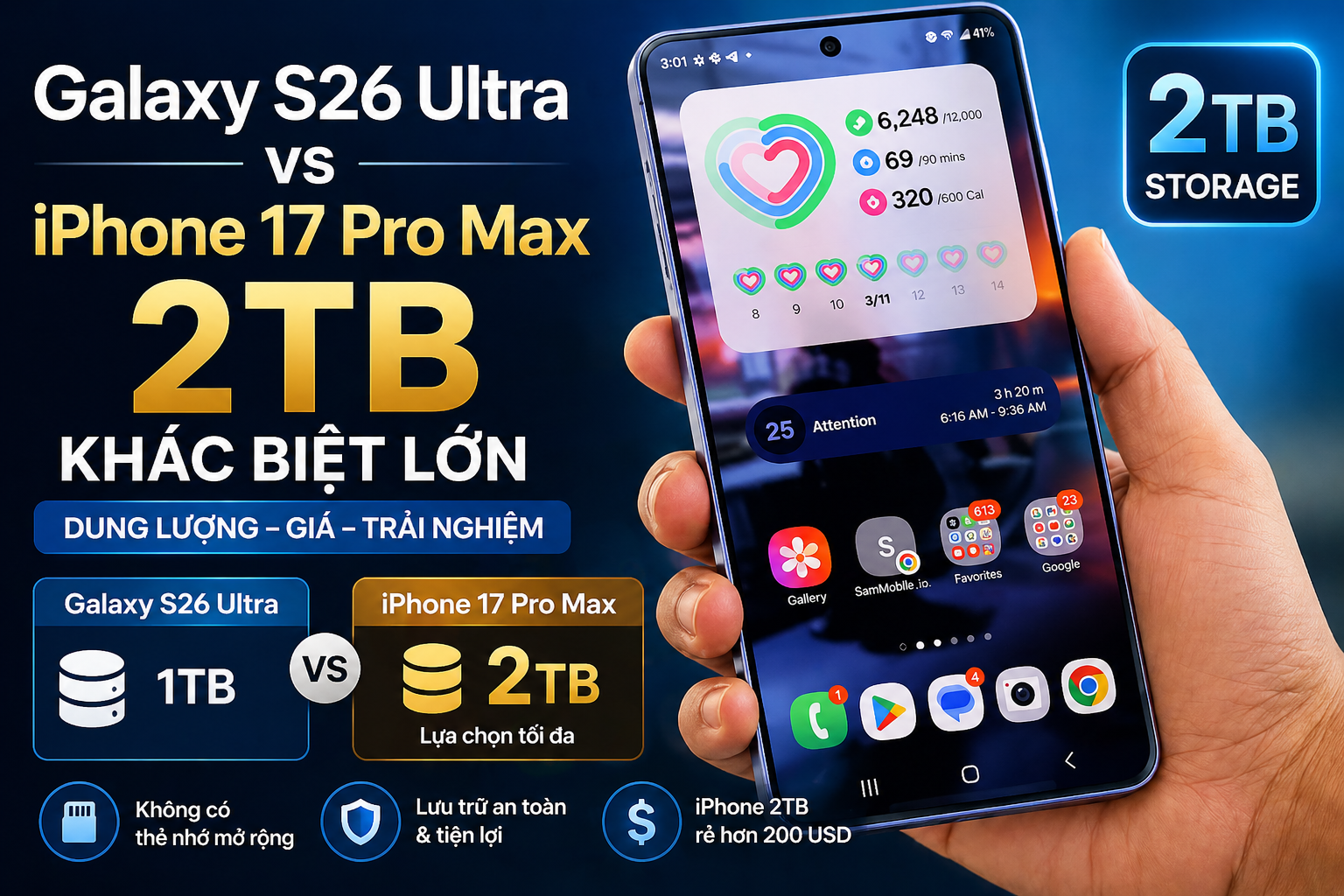 iPhone 17 Pro Max có gì nổi bật? Bộ nhớ 2TB khiến Galaxy S26 Ultra lép vế