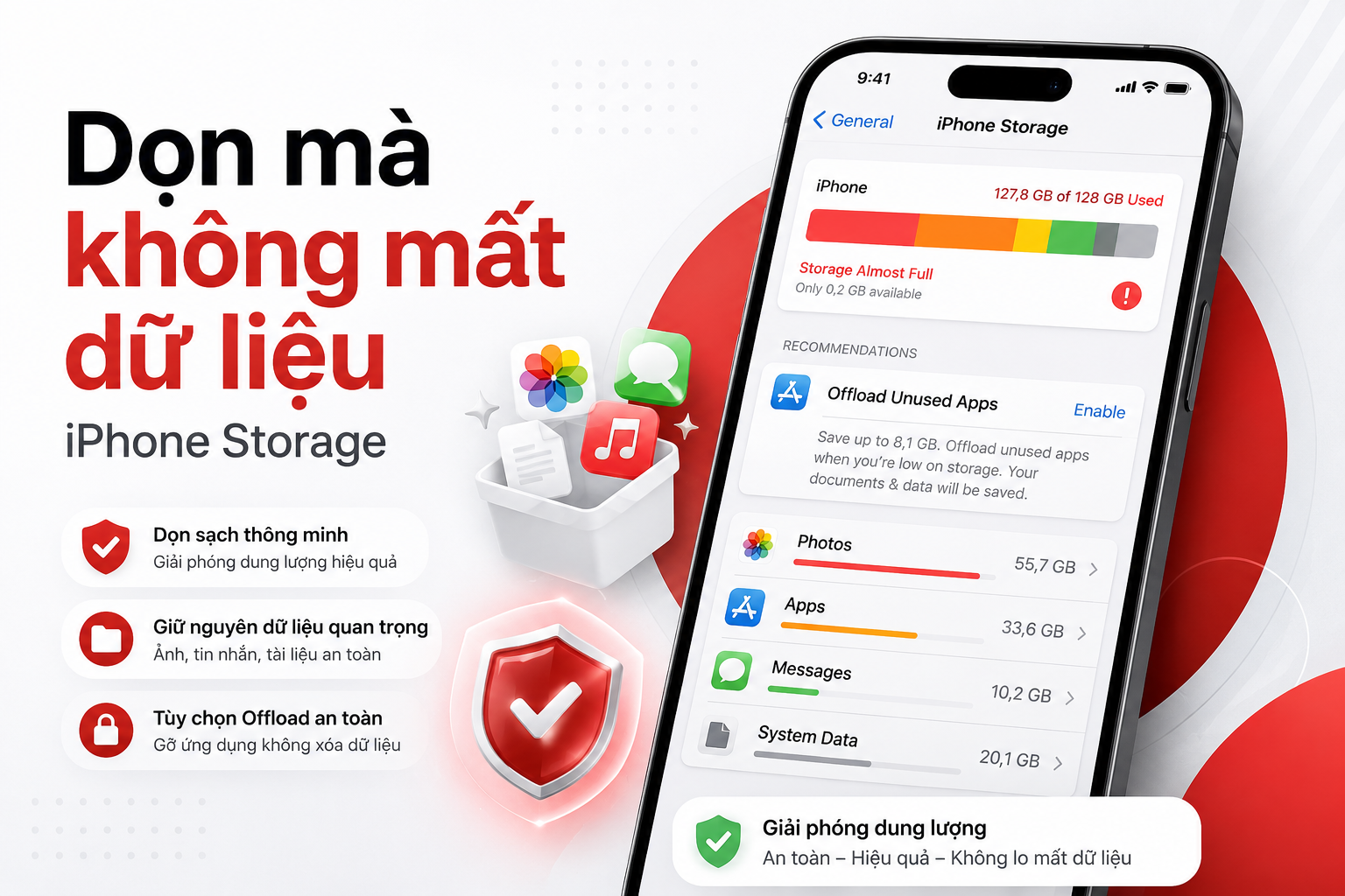 iPhone đầy bộ nhớ: Cách giải phóng dung lượng mà không xóa nhầm ảnh và dữ liệu ứng dụng