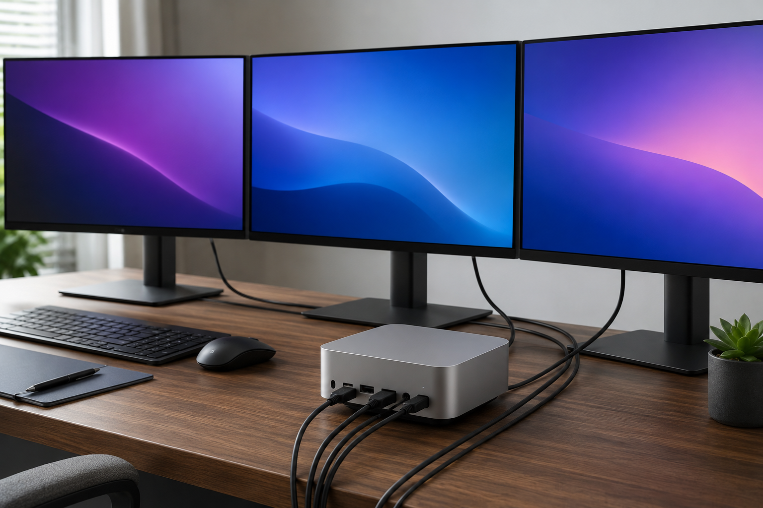 Cách nối nhiều màn hình với Mac mini M6, M5 Pro
