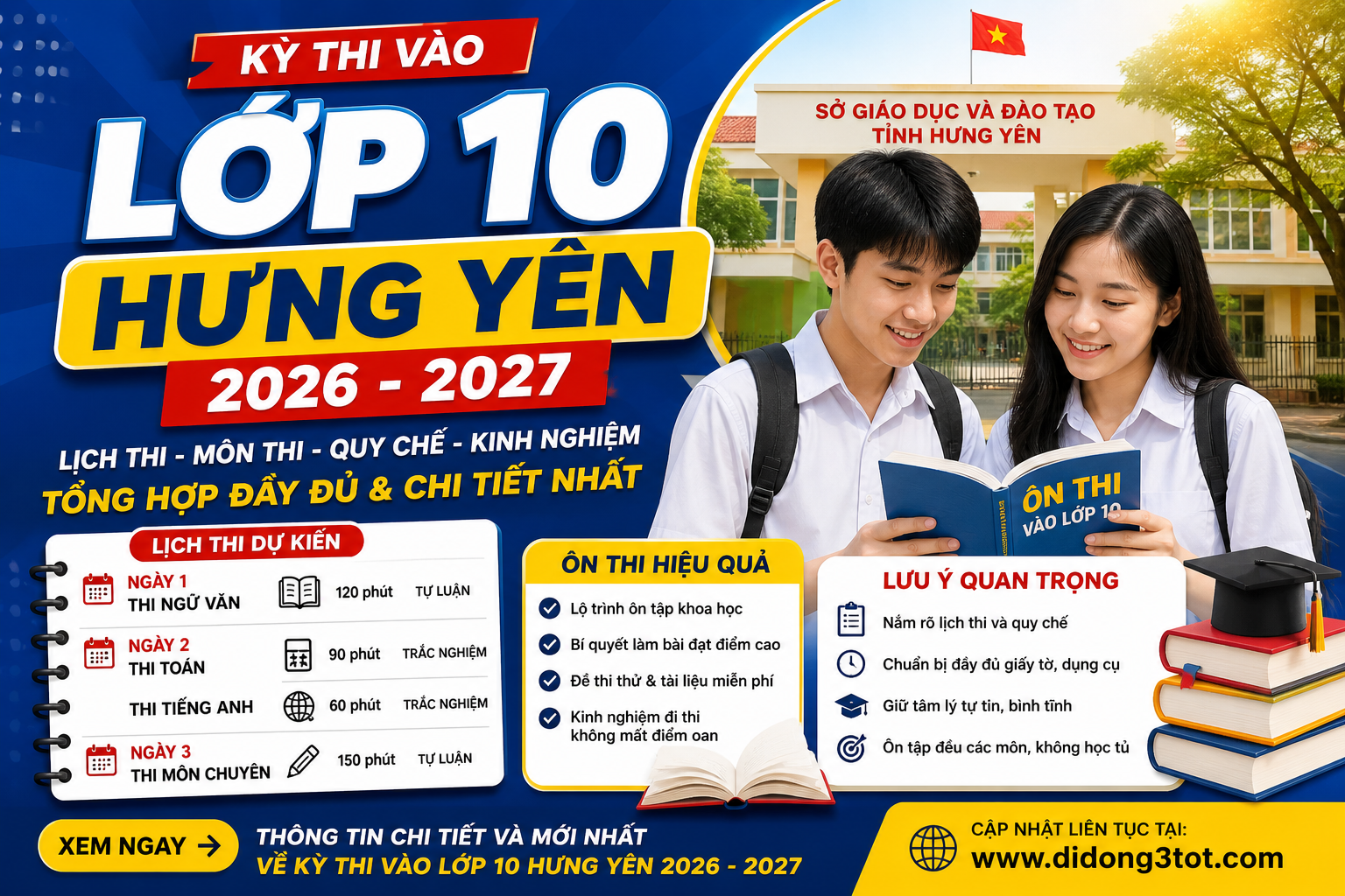 Kỳ Thi Vào Lớp 10 Hưng Yên 2026–2027: Lịch Thi, Môn Thi & Hướng Dẫn Ôn Tập Chi Tiết
