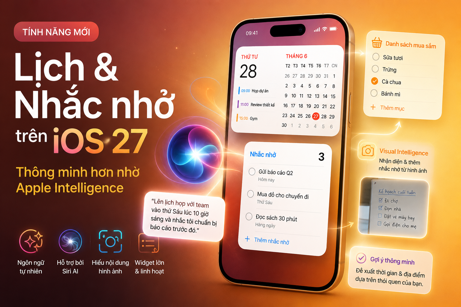 Lịch và Nhắc nhở trên iOS 27 có gì mới? Apple Intelligence giúp quản lý công việc thông minh hơn